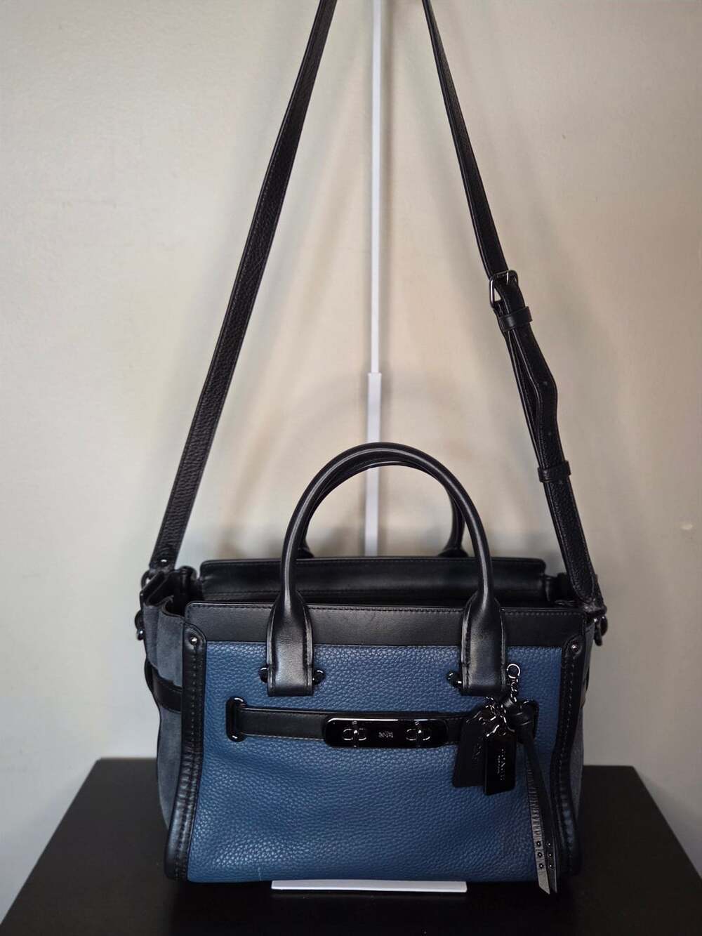 Coach Swagger 27 Two-Tone Blue Leather and Suede Satchel Handbag
